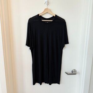 Rick Owens Black Longline Short Sleeve Level Tee in Viscose Silk Size XL